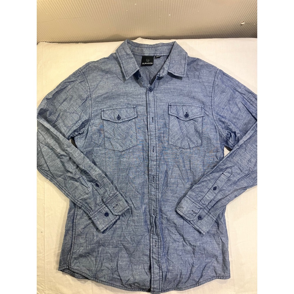 Burnside Mens Blue Chambray Long Sleeve‎ Button Up Shirt B8255 Size Large
